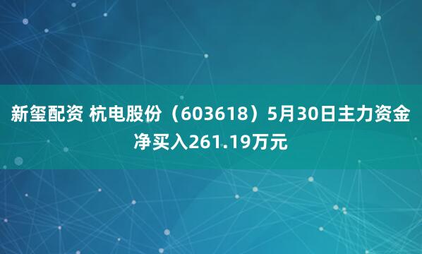 新玺配资 杭电股份（603618）5月30日主力资金净买入261.19万元